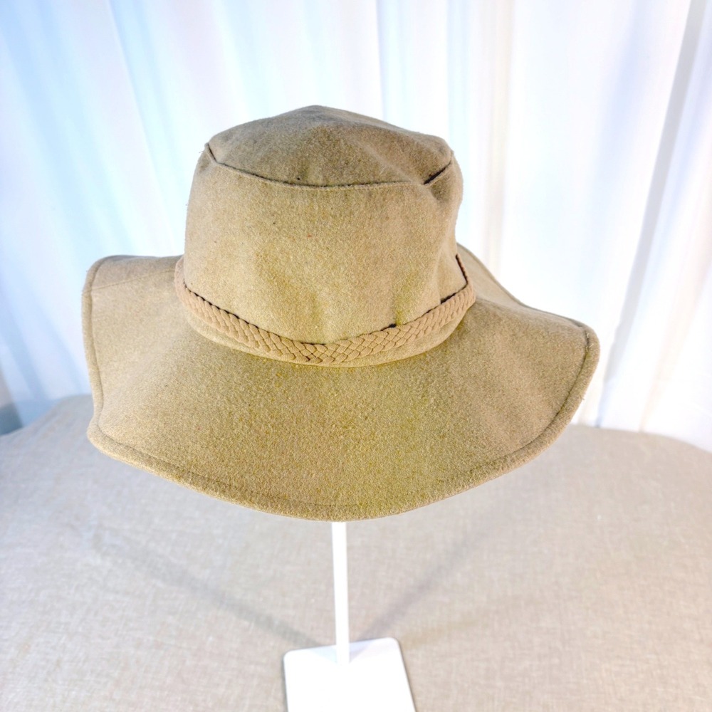 NWT ASN The Harper Floppy Hat Wool Felt Wide Brim Sun Hat Camel Tan Braided Trim